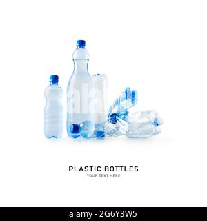 Wasser Plastikflaschen kreative Komposition isoliert auf weißem Hintergrund. Umweltverträgliches Recycling-Konzept. Designelement Stockfoto