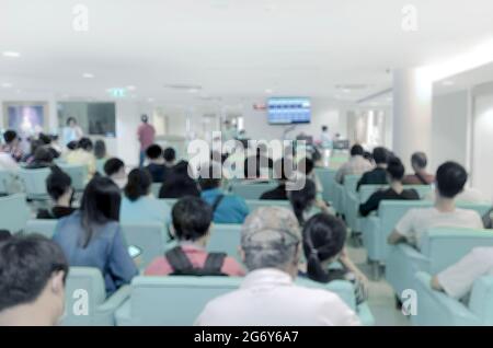 Abstrakt Unschärfe voll Patienten warten auf Impfstoff Krankenhaus Lobby für Hintergrund Stockfoto