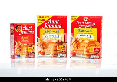 Pearl Milling Company & Tante Jemima Pancake Mix Boxen Stockfoto