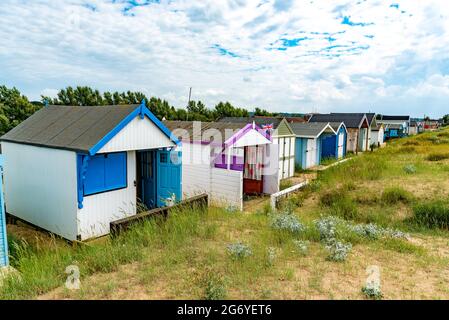 Strandhütten, Heacham, Norfolk, Großbritannien Stockfoto