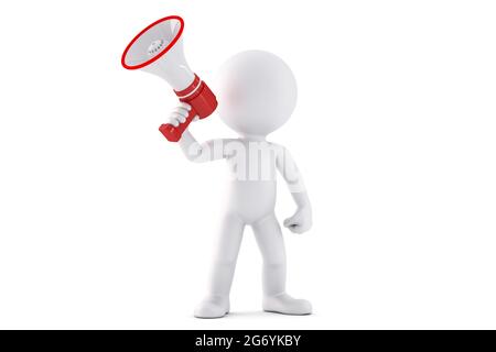 Typ mit Megaphon. 3D-Illustration. Isoliert Stockfoto