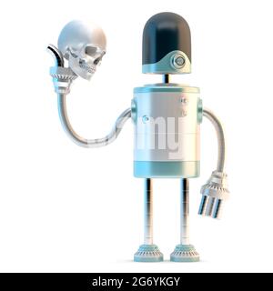 Roboter mit menschlichem Schädel. 3D-Illustration. Isoliert Stockfoto