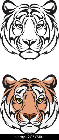 Porträt eines Tigers in einem linearen Bild und in verschiedenen Farben, stilisiert Stock Vektor