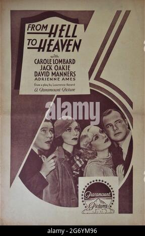 CAROLE LOMBARD JACK OAKIE DAVID MANNERS und ADRIENNE AMES in FROM HELL TO HEAVEN 1933 Regie ERLE C. KENTON aus dem Stück von Lawrence Hazard Adaption und Drehbuch Percy Heath und Sidney Buchman Kostümdesign Travis Banton Paramount Picturms Stockfoto