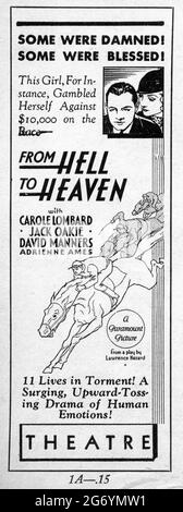 CAROLE LOMBARD JACK OAKIE DAVID MANNERS und ADRIENNE AMES in FROM HELL TO HEAVEN 1933 Regie ERLE C. KENTON aus dem Stück von Lawrence Hazard Adaption und Drehbuch Percy Heath und Sidney Buchman Kostümdesign Travis Banton Paramount Picturms Stockfoto