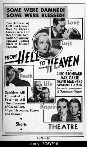 CAROLE LOMBARD JACK OAKIE DAVID MANNERS und ADRIENNE AMES in FROM HELL TO HEAVEN 1933 Regie ERLE C. KENTON aus dem Stück von Lawrence Hazard Adaption und Drehbuch Percy Heath und Sidney Buchman Kostümdesign Travis Banton Paramount Picturms Stockfoto