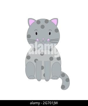 Nette graue Katze in einfachen handgezeichneten Stil Vektor-Illustration, lustige Cartoon Haustier, Haustier für Kinder, Dekor, Karten Stock Vektor