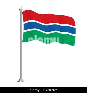 Die Gambia-Flagge. Isolierte Wellenfahne des Gambia-Landes. Vektorgrafik. Unabhängigkeitstag. Stock Vektor