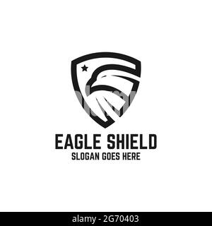 eagle Hawk Guard mit Star Logo Design Vektor, Tierschild mit Line Art Logo Inspirationen Stock Vektor