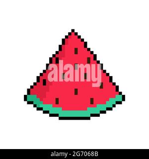 Scheibe Wassermelone Pixel Art. 8 Bit Rote Melone Vektor-Illustration Stock Vektor
