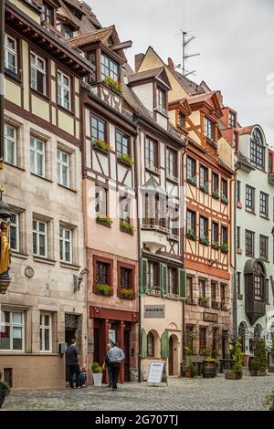 Nürnberg, Deutschland - 17. Mai 2016: Alte Fachwerkhäuser in Nürnberg Stockfoto