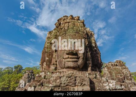 Riesige Gesichter auf dem Prasat Bayon Tempel, Angkor Thom, Angkor, Provinz Siem Reap, Kambodscha, Asien Stockfoto