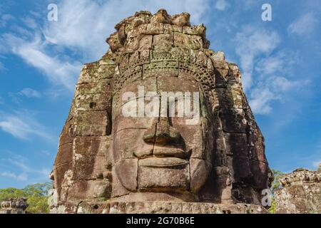 Riesige Gesichter auf dem Prasat Bayon Tempel, Angkor Thom, Angkor, Provinz Siem Reap, Kambodscha, Asien Stockfoto