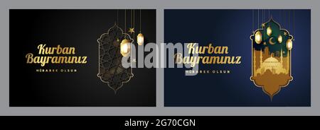 Premium-Design für das Fest des Sacrif (Eid al-Adha Mubarak) Fest des Opfers Gruß (Türkisch: Kurban Bayraminiz Mubarek Olsun) Heilige Tage von m Stock Vektor