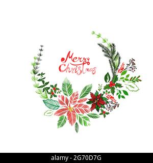 Grußkarte mit Weihnachtskranz. Poinsettia . Weihnachtssterne Blume. Vektor Stock Vektor
