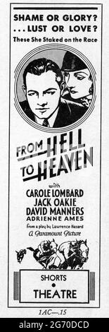 CAROLE LOMBARD JACK OAKIE DAVID MANNERS und ADRIENNE AMES in FROM HELL TO HEAVEN 1933 Regie ERLE C. KENTON aus dem Stück von Lawrence Hazard Adaption und Drehbuch Percy Heath und Sidney Buchman Kostümdesign Travis Banton Paramount Picturms Stockfoto