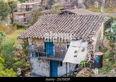 Kleine Häuser in Ollantaytambo Dorf, Heilige Tal der Inkas, Peru Stockfoto