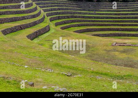 Landwirtschaftliche Terrassen der Inka in Moray, Sacred Valley, Peru Stockfoto