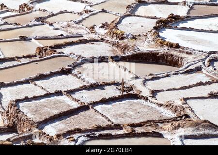 Salzextraktionskannen (Salinas) im Heiligen Tal der Inkas, Peru Stockfoto