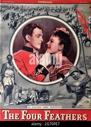 Frontcover des britischen Deluxe-Großformat-Cinegrams-Programms für JOHN CLEMENTS und JUNE DUPREZ in THE FOUR FEATHERS 1939 Regisseur ZOLTAN KORDA Roman A.E.W. Mason Drehbuch R.C. Sherriff Musik Miklos Rozsa Produzent Alexander Korda London Film Productions / United Artists Stockfoto