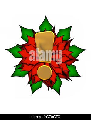 Ausrufezeichen, im Alphabetset 'Christmas Poinsettia' ist glänzendes Gold metallic. Brief sitzt auf einer großen roten, poinsettia. Stockfoto