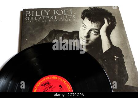 Pop-, Rock- und Soft-Rock-Künstler, Billy Joel-Musikalbum auf Vinyl-LP-Disc. Titel: Greatest Hits Volume I und Volume II Albumcover Stockfoto