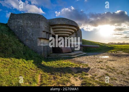 Historische Batterie von Longues-sur-Mer in Longues-sur-Mer, Frankreich Stockfoto