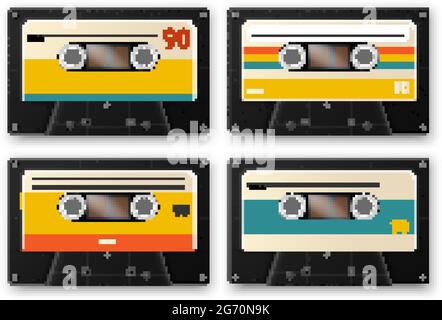 Realistische vintage Musikkassette Satz von vier isolierten Bildern von Audiotapes mit Schatten auf leeren Hintergrund Vektor-Illustration Stock Vektor