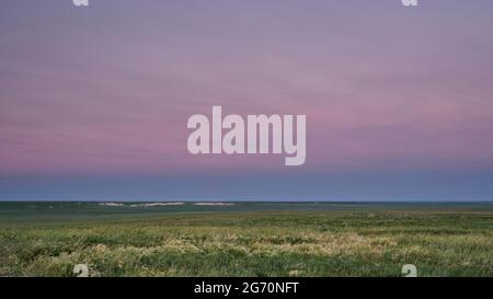 Abenddämmerung über grüner windiger Prärie - Pawnee National Grassland in Colorado, Frühsommerlandschaft Stockfoto