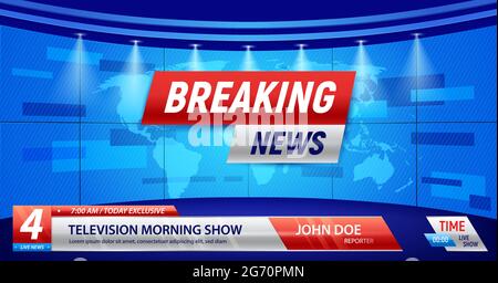 Breaking News Hintergrund mit Silhouette von Erdkarte Studio Lichter und Balken mit editierbaren VFX Text Vektor Illustration Stock Vektor