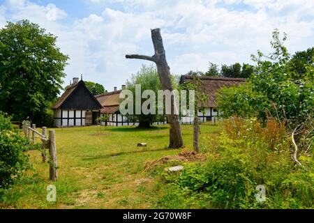 Lyngby, Dänemark - Juli 2021: Altes Bauernhaus stammt aus dem späten 17. Jahrhundert aus Østerlars, Bornholm, ausgestellt im Alten Dänemark, Freilichtmuseum Stockfoto