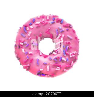 Rosa Donut mit Streuseln isoliert auf weiß Stockfoto