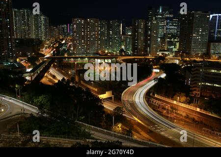 Nachtansicht der Bucht von Kowloon in hongkong Stockfoto