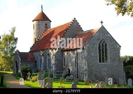 Bawburgh Kirche, Norfolk, runder Turm, mittelalterlich, Architektur, 12. Jahrhundert, England, Großbritannien Stockfoto