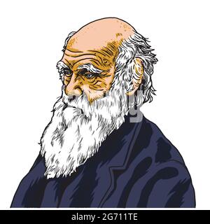 Charles Darwin Vektor Cartoon Karikatur Porträt Illustration. 27. Januar 2019 Stock Vektor