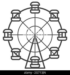 Vektorsymbol für das Riesenrad. Element für Vergnügungspark-Produkte. Monochrome Umrissdarstellung isoliert auf weißem Hintergrund Stock Vektor