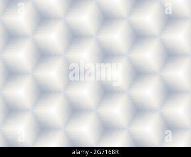 Nahtloses, abstraktes, weißes und hellgraues strukturiertes geometrisches Würfelmuster. Symmetrisches Ornament für Digitalpapier, Textildruck, Tapete-Hintergrunddesign. Vektorgrafik. Stock Vektor