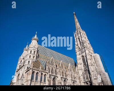 Stephansdom oder Stephansdom in Wien, Österreich, eine gotische Kirche mit Dach und Spire Stockfoto