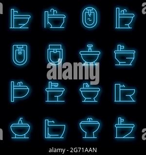 Bidet-Symbole eingestellt. Umriss Set von Bidet Vektor-Symbole Neonfarbe auf schwarz Stock Vektor