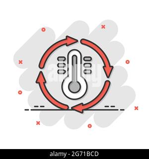 Thermometer Klimaregelung Symbol im Comic-Stil. Meteorologie Balance Cartoon Vektor Illustration auf weißem isolierten Hintergrund. Heiße, kalte Temperatur s Stock Vektor