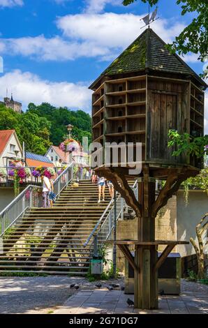 Taubenloft am östlichen Ende der Neckarinsel in Tübingen, Baden-Württemberg, Deutschland. Stockfoto