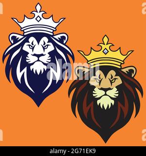 König der Löwen Maskottchen mit Krone Logo Design Set Kollektionen Vektor Illustration Stock Vektor