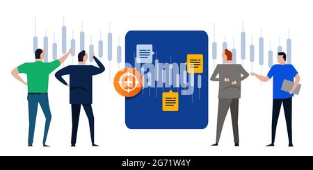 Zielkurs für Börsenhandelsanalyst, der die technische Analyse des Diagramms untersucht Stock Vektor