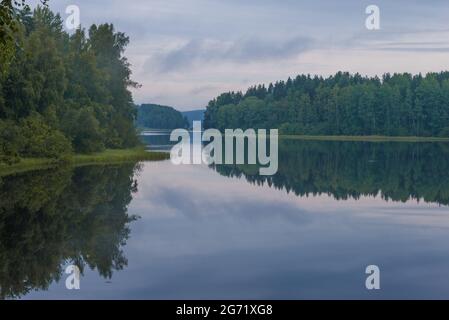 Am frühen Augustmorgen in den Schären des Ladoga Sees. Karelien, Russland Stockfoto