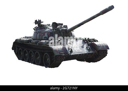 T-55, sowjetische Hauptkampfpanzer auf weißem Hintergrund gemacht Stockfoto