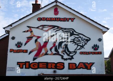 Tigers Bay Community Wall Mural, Cultra Street, Belfast, Nordirland. Bilddatum: 10. Juli 2021 Stockfoto