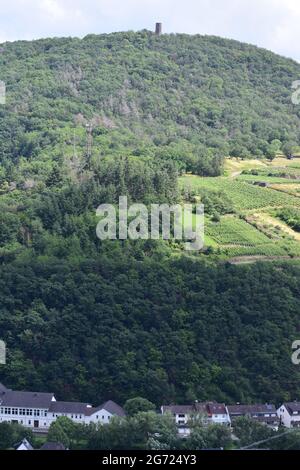 Steile Weinberge im Ahrtal bei Dernau Stockfoto