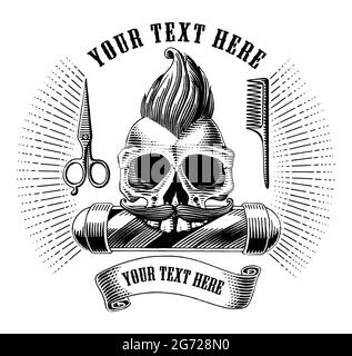 Barber Shop Logo und Symbol Hand zeichnen Vintage Gravur Stil schwarz und weiß Clip Art isoliert auf weißem Hintergrund Stock Vektor