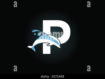 Anfängliches P-Monogramm-Alphabet mit Dolphin-Logo. Symbol für Wassertiere. Schrift-Emblem. Moderner Vektor-Logotyp für die geschäftliche Identität. Stock Vektor