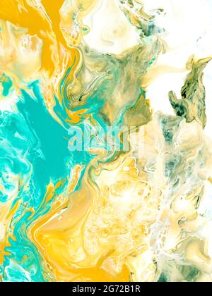 Türkis und gelb abstrakt kreativ handgemalten Hintergrund, flüssige Kunst, Marmor Textur, abstrakten Ozean, Acryl Malerei auf Leinwand. Moderne Kunst Co Stockfoto